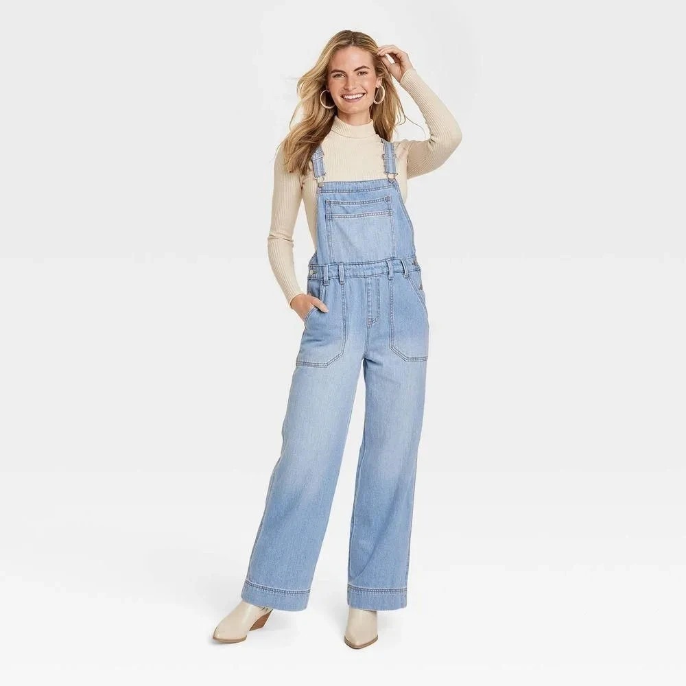 Size 00 Universal Thread Women's Wide Leg Denim Overalls Full Length‎ Jumpsuits